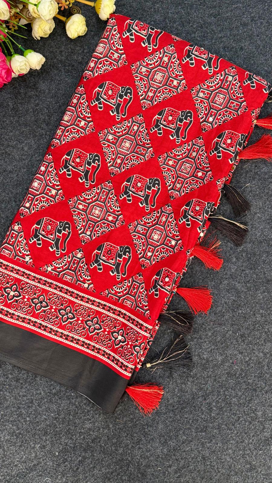 Vaishnavi-Asvi Ajrakh Tulips collection-Mirror work